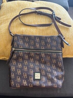 Dooney & Bourke Brown Monogram Crossbody with Tan Logos